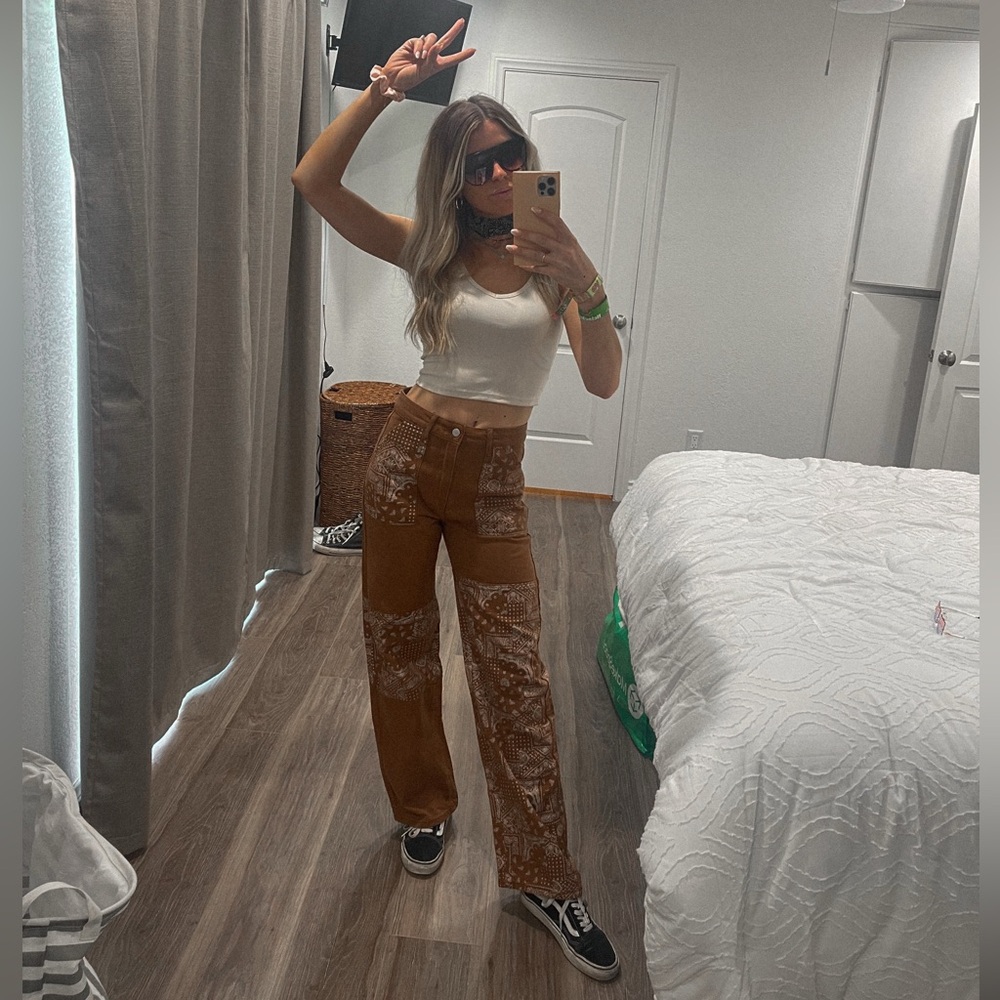 SHEIN / Brown Paisley Patchwork Jeans / Size 4